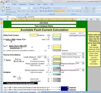 calculation current fault spreadsheet electrical articles eep