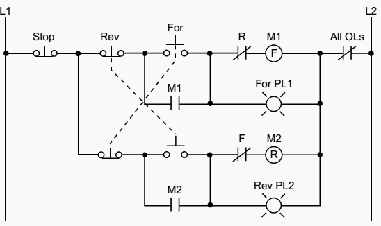 Hardwired forward/reverse motor circuit