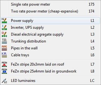 Power supply systems menu Power supply systems menu
