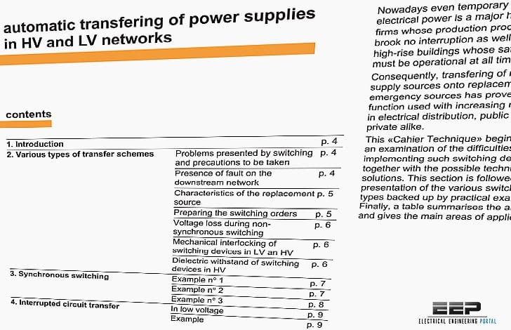 Automatic transfering of power supplies in HV and LV networks