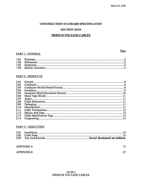 Medium Voltage Cables - Construction Specification