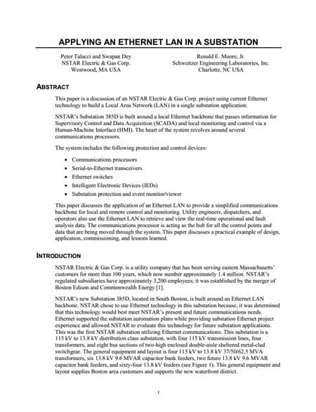 Applying an Ethernet LAN in a Substation