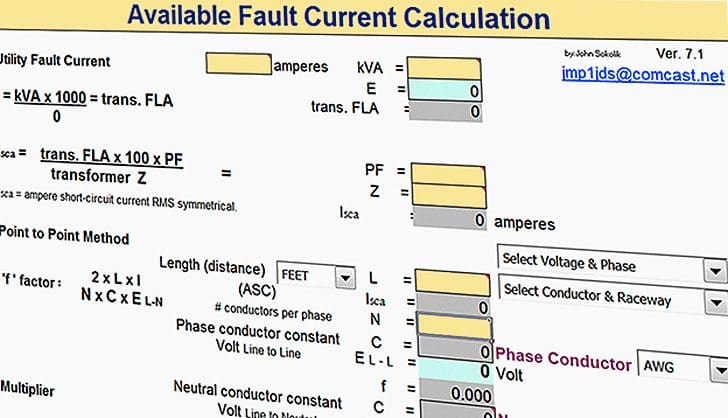 Available fault current spreadsheet