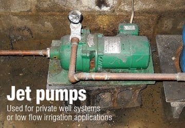 Jet pumps used for private well systems or low flow irrigation applications