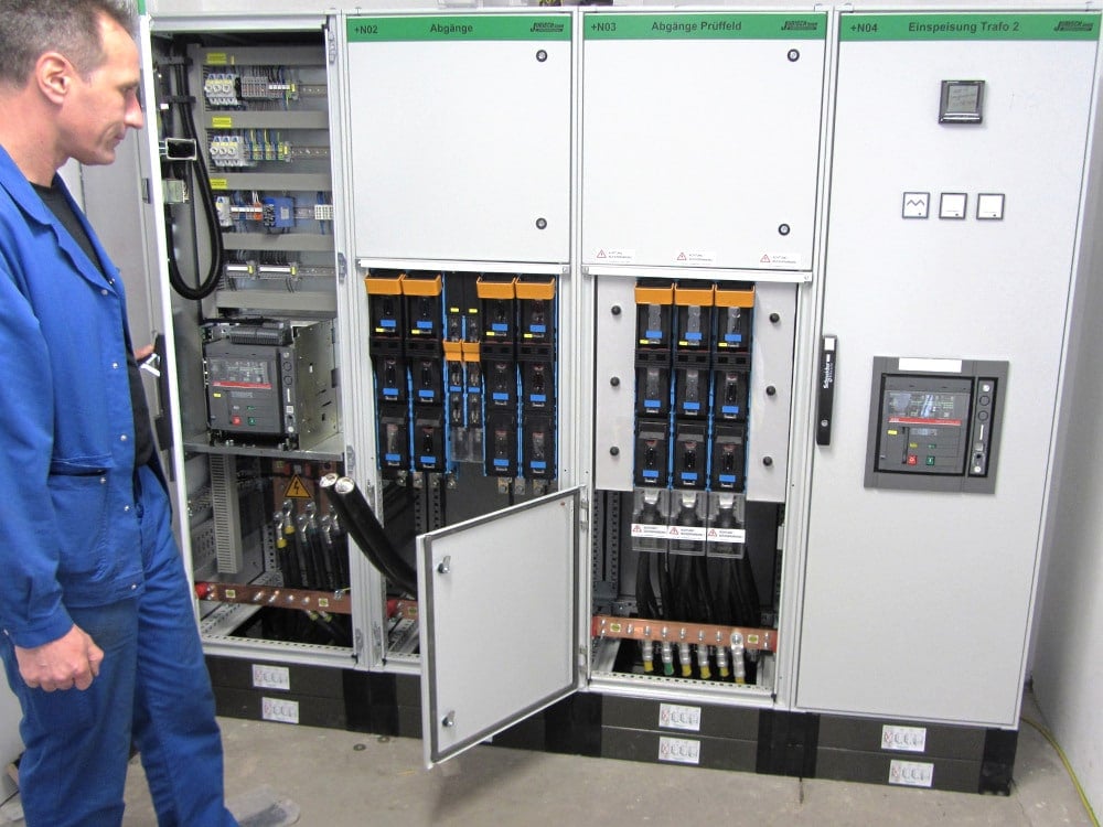 A standard indoor installation of low-voltage switchgear