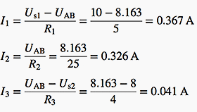 Direct currents I1, I2 and I3