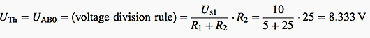 Thévenin’s voltage UTh at nodes A and B