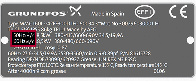 Frequency on motor nameplate