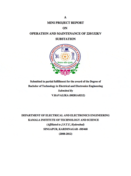 A mini project report on operation and maintenance of 220/132KV substation