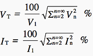 Total harmonic distortion (THD) of voltage and current