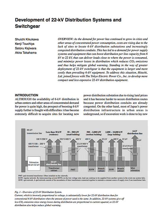 Development of 22kV Distribution Systems and Switchgear