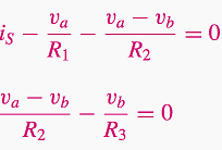 Substituting the expression for the three currents in the nodal equations