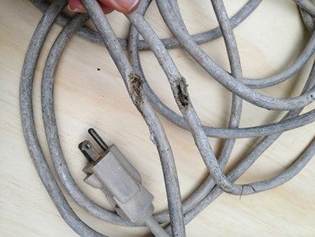 Flexible cord damaged by electric fault