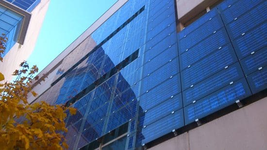 BAPV solar facade on a municipal building located in Madrid, Spain