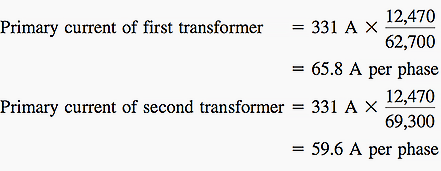 Primary current of the first and second transformer