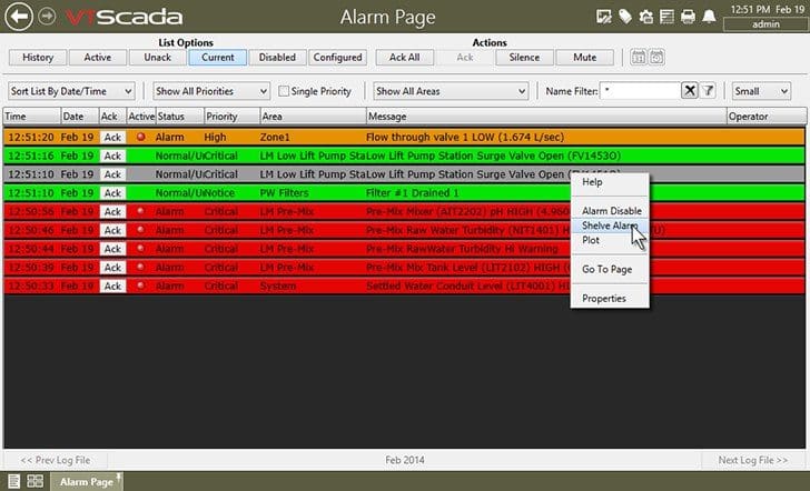 VTScada application includes a powerful pre-configured alarm database that can support an unlimited number of process alarms and events