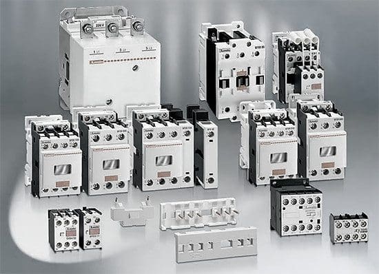 Typical range of contactors covering three-phase AC3, AC2 and AC1 (ratings 4 - 400 kW)