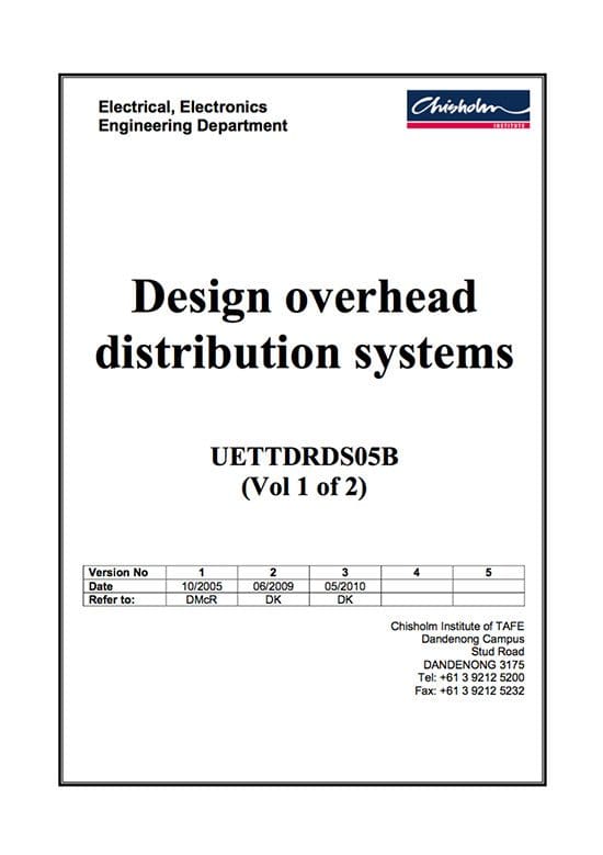 Design guide for overhead distribution systems - Chisholm Institute of TAFE, Electrical, Electronics Engineering Department