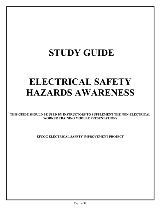 Study guide to electrical safety hazards awareness - EFCOG ElectricalSafety Improvement Project