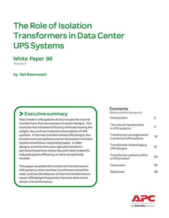 Guidelines for using isolation transformers in data center UPS systems