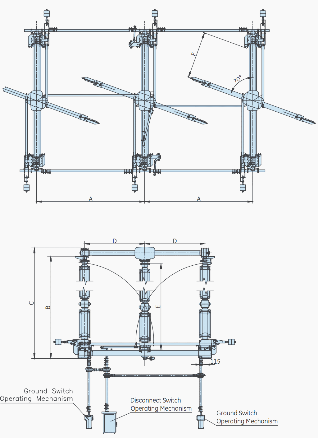 An example of disconnect switch (GE, type GW7)