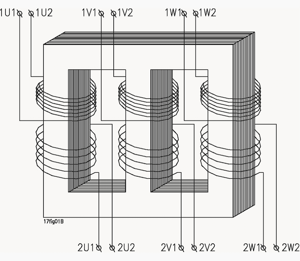 Schematic diagram of a three-phase transformer