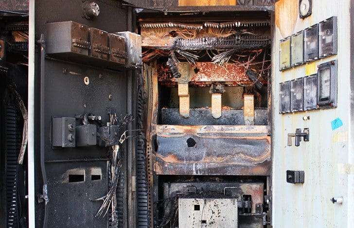 Destroyed low voltage switchboard due to the arc flash