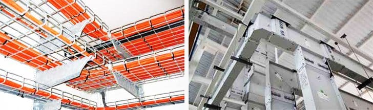 Routing of power cables (left) and prefabricated busbar systems (right)