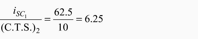 The short circuit for a fault at 1 as a multiple of the C.T.S. at 2