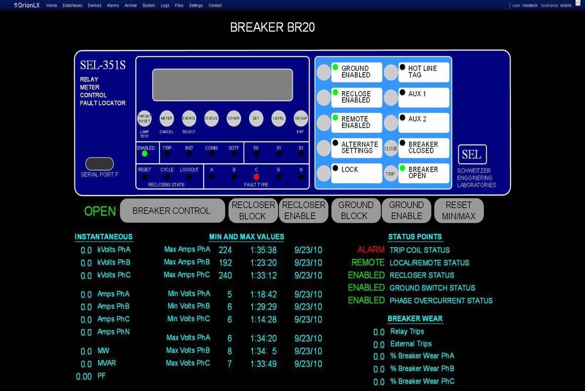 HMI of SEL protection relay