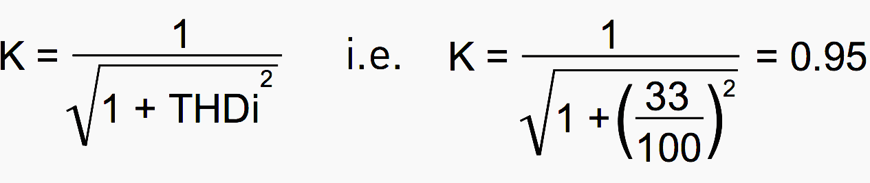 K factor for a permissible THDi value of 33%