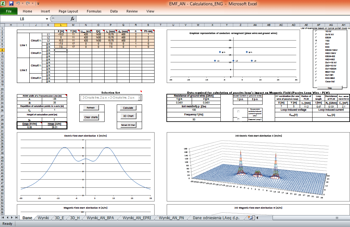 Calculation of electro magnetic field (EMF) around T&D overhead lines