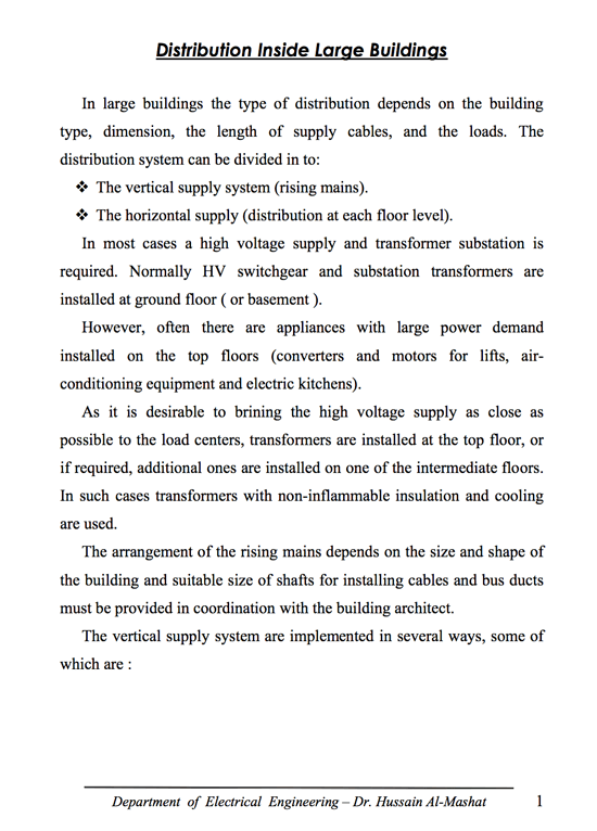 Power distribution inside large buildings