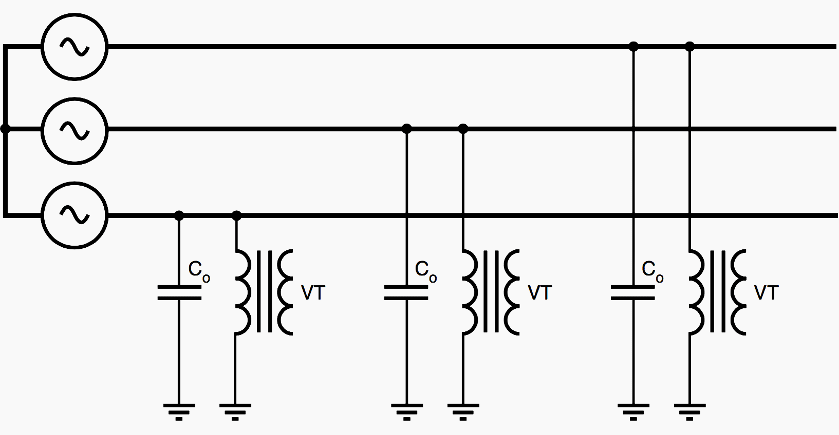 Ferroresonance of a VT between phase and earth in an isolated neutral system