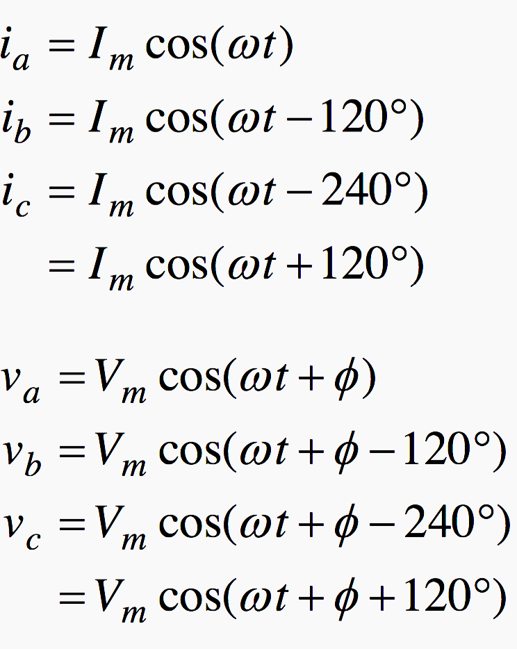 3-phase sets of currents and voltages