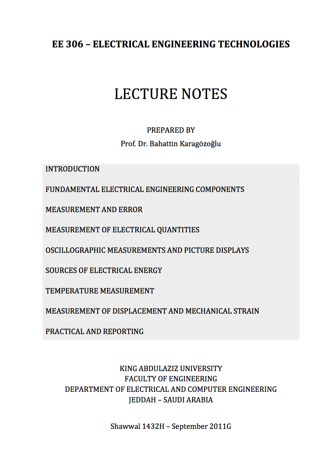 Lecture notes in electrical measurements for EE students