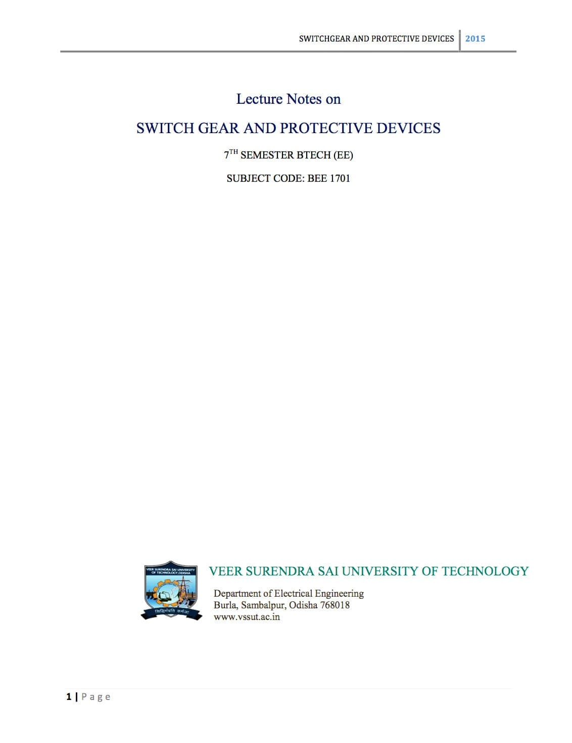 Lecture notes on switchgear and protection devices for students