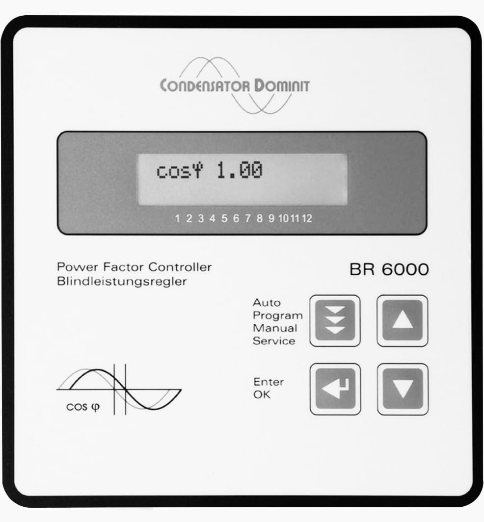 Power factor controller: 30–525 V, 50/60 Hz; up to 12 control outputs - suitable for four-quadrant operation