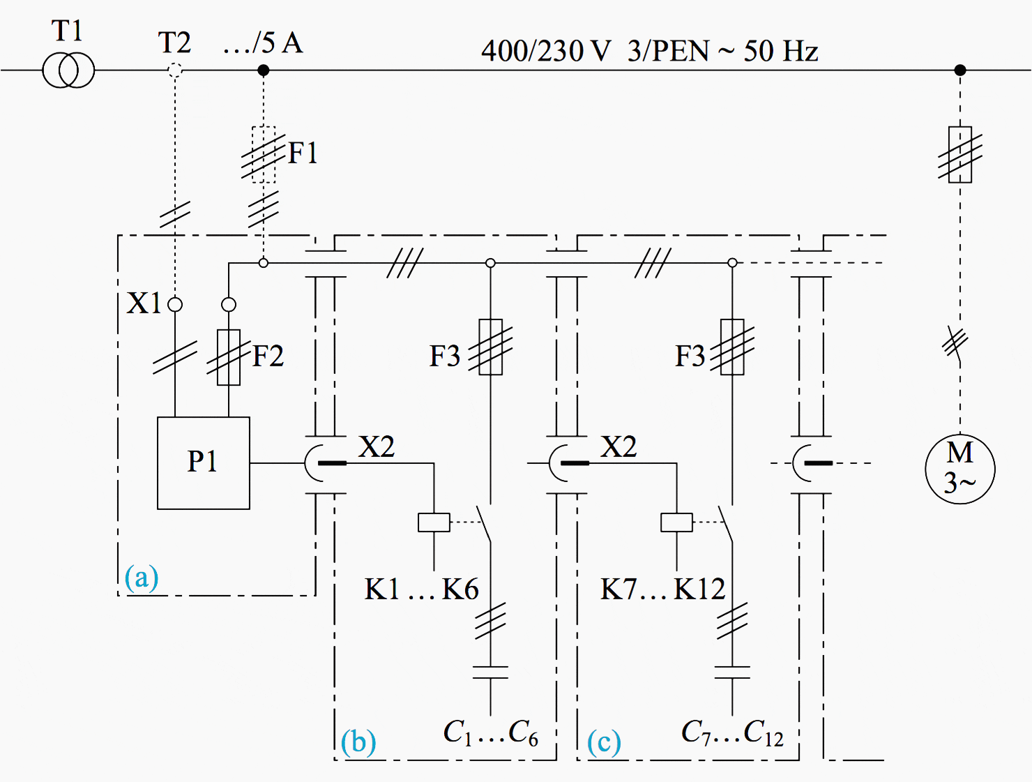 Schematic circuit diagram of a compensation unit ready for installation: