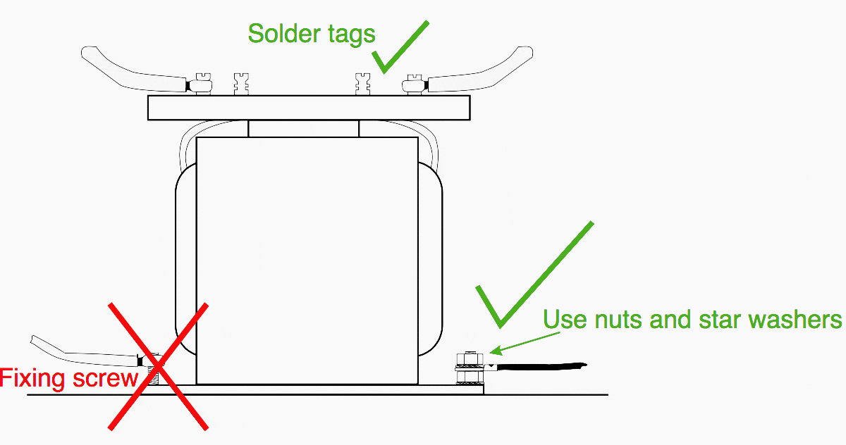 Soldered connections should be made only to terminals suitable for that purpose