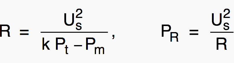 The recommended minimum values for the resistance R and power PR