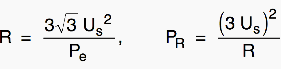 The recommended minimum values for the resistance R and power PR