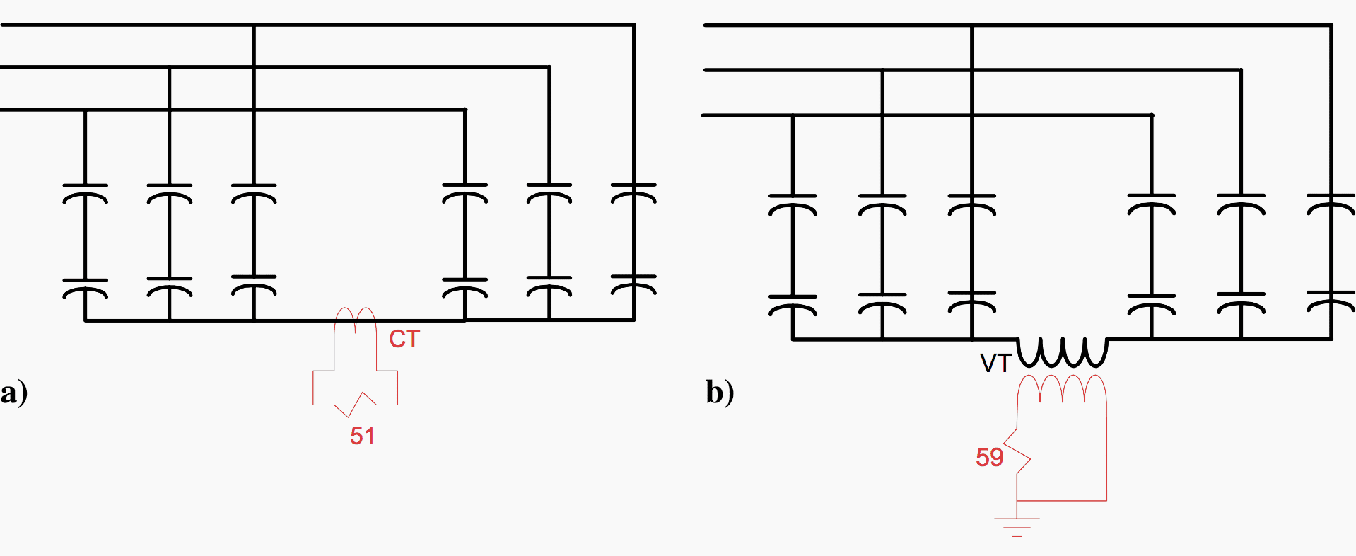 Unbalance protection for double wye ungrounded banks using current and voltage transformers