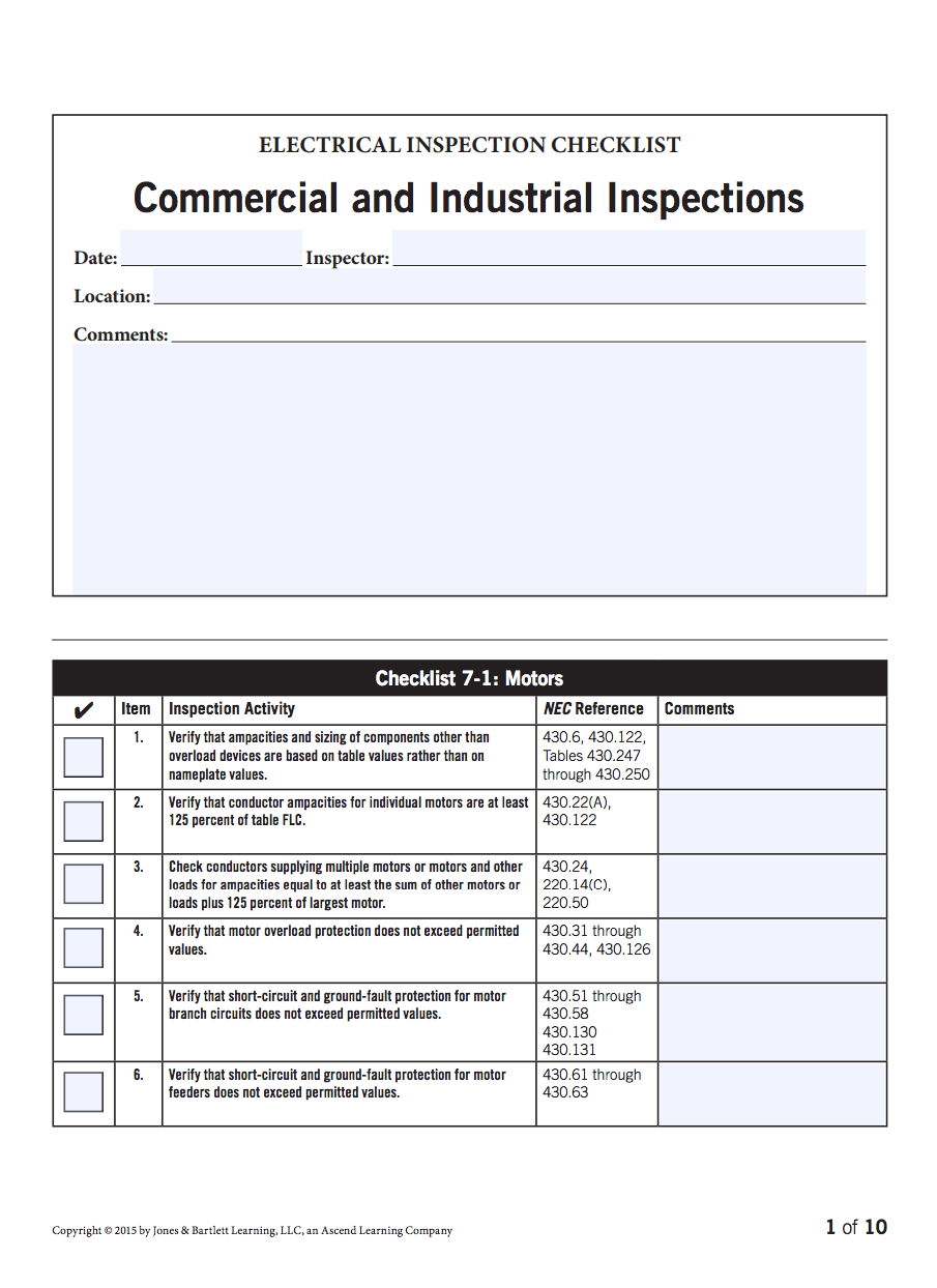 Electrical Inspection Checklists (Checking, Verifying and Reviewing of Electrical Installations)