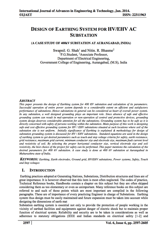 Design Of Earthing System For (Extra) High Voltage AC Power Substations