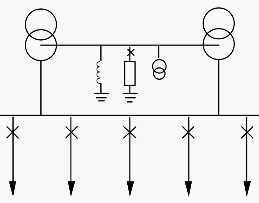 Resonance earthing, of transformer neutral-point, with a neutral busbar and individual disconnectors