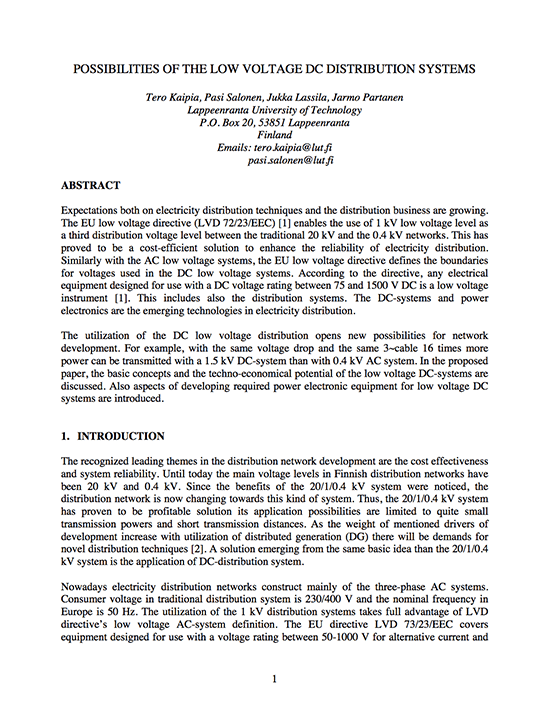 The Concept of New Low Voltage DC Distribution Systems 20/1/0.4 kV