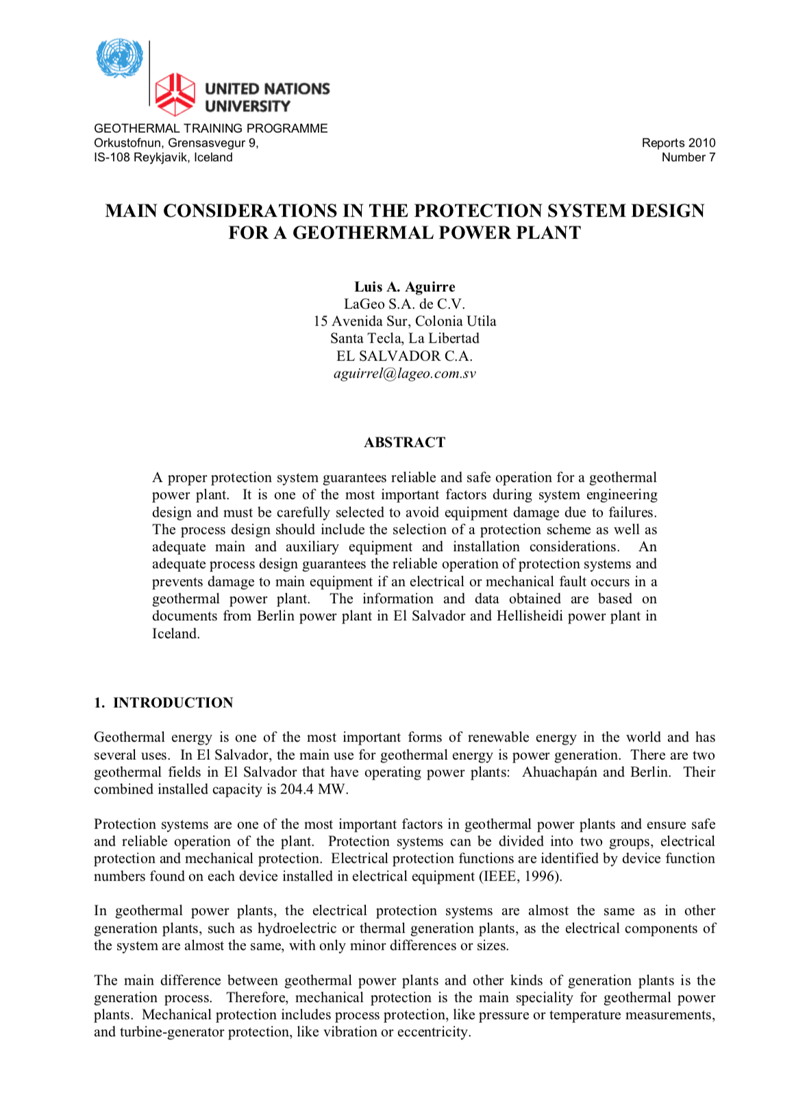 Protection System Design For a Geothermal Power Plant (Main Considerations)