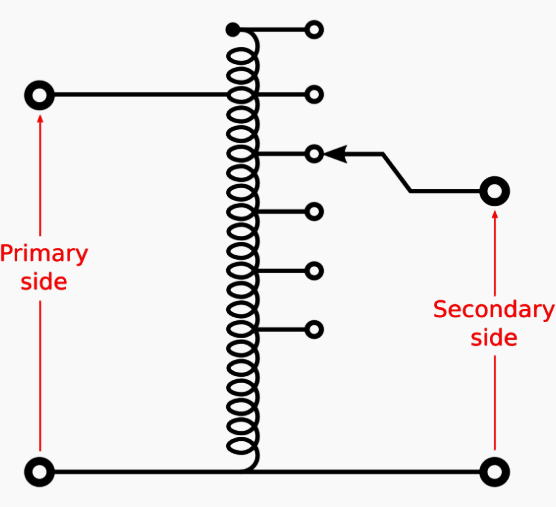 Autotransformer with fixed step-down and step-up taps