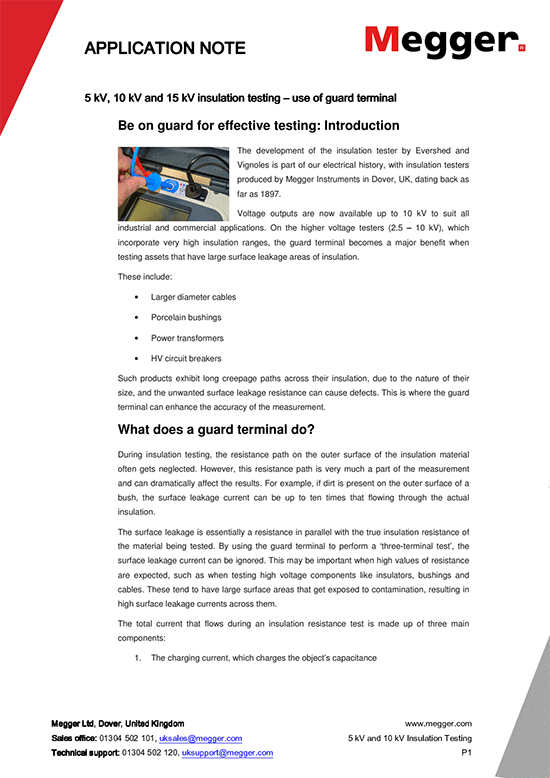 Insulation testing using guard terminal (for cables, bushings, transformers and HV circuit breakers) - MEGGER